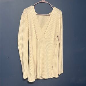 Cream Ribbed V-Neck Sweater